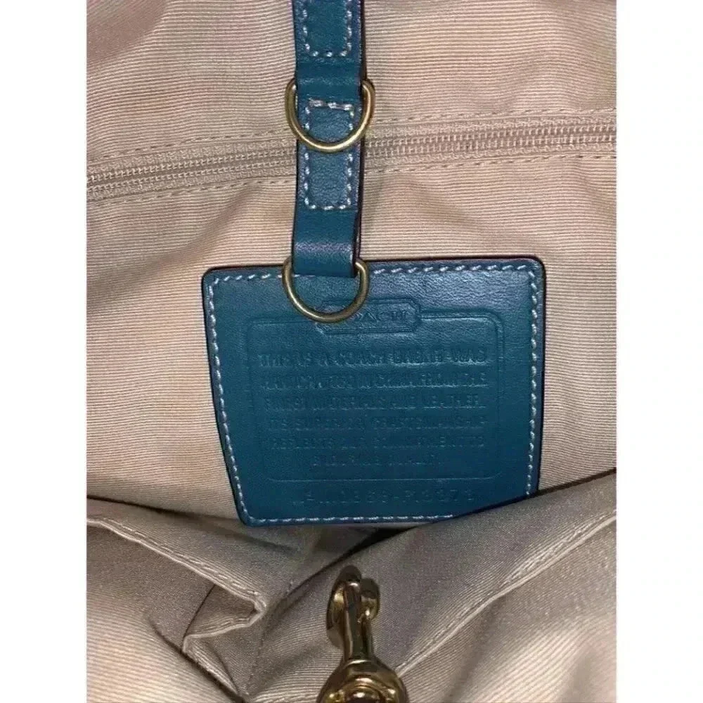 Teal accent straw coach‎ purse BH